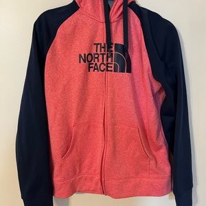Heather red and dark blue sleeve large The North Face women’s zip up!
